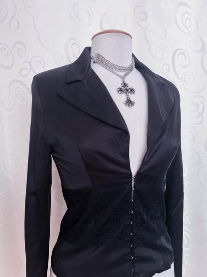 00’s Gothic black blazer with lace detail 🦇🕸️