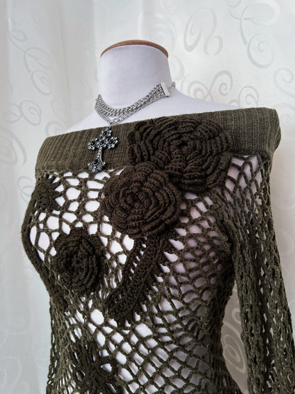 Whimsy fairy green knit fishnet top ✨🦎