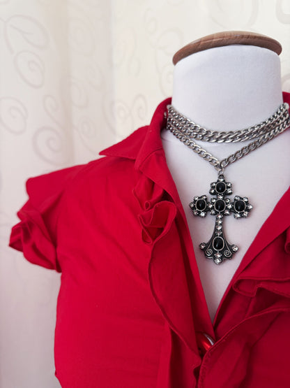 00’s Dark Coquette red cotton shirt 🗝️❣️