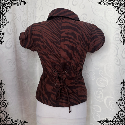 00’s whimsy zebra print brown jacket with lace-up detail 🦇🦓