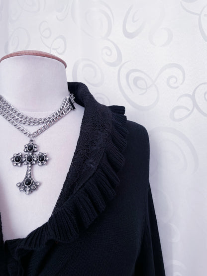 00’s Gothic heavy cardigan with lacey & velvet details 🦇🌀