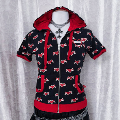 Iconic Hell Bunny heart print short-sleeved zip-up jacket 🐇😈