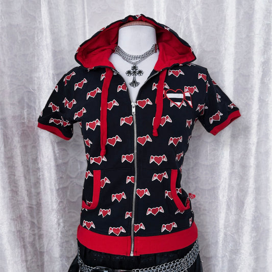 Iconic Hell Bunny heart print short-sleeved zip-up jacket 🐇😈