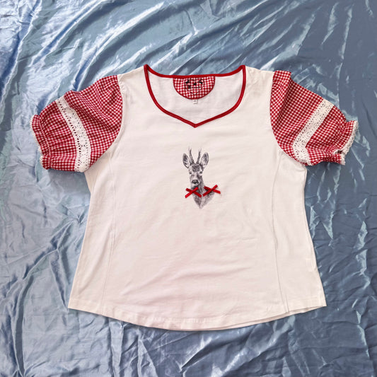 00’s cottagecore plaid top with deer print 🦌🍓
