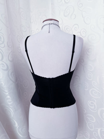 00’s dark coquette grey corset with bow print & embroidery details 🎀