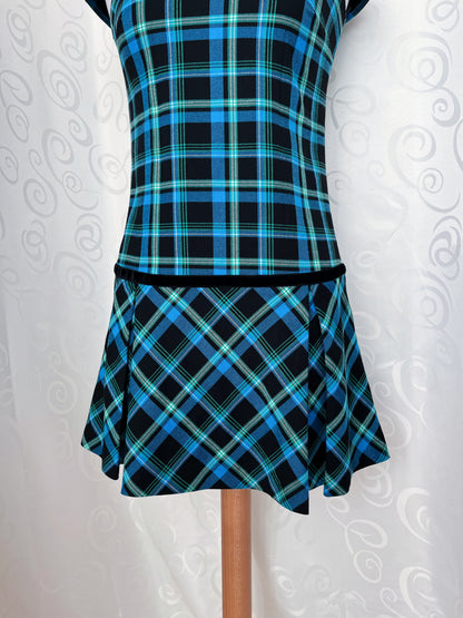 00's tartan blue dress with velvet & plaid details 💀🌀