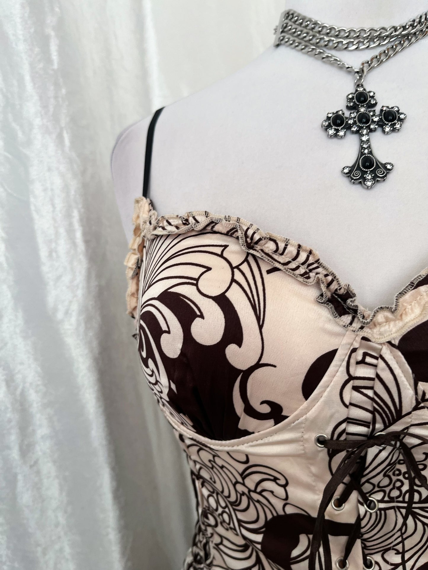 Fairy beige & brown corset bustier top with lace-up detail 🐌