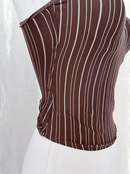 Cottage / coquette striped bustier top with lace up detail on the back 🎀