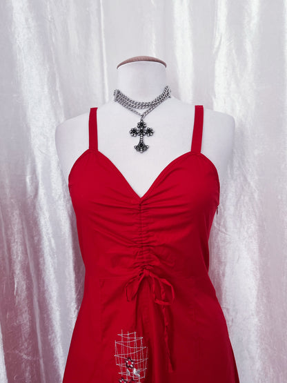 00’s red embroidered summer dress 🌹
