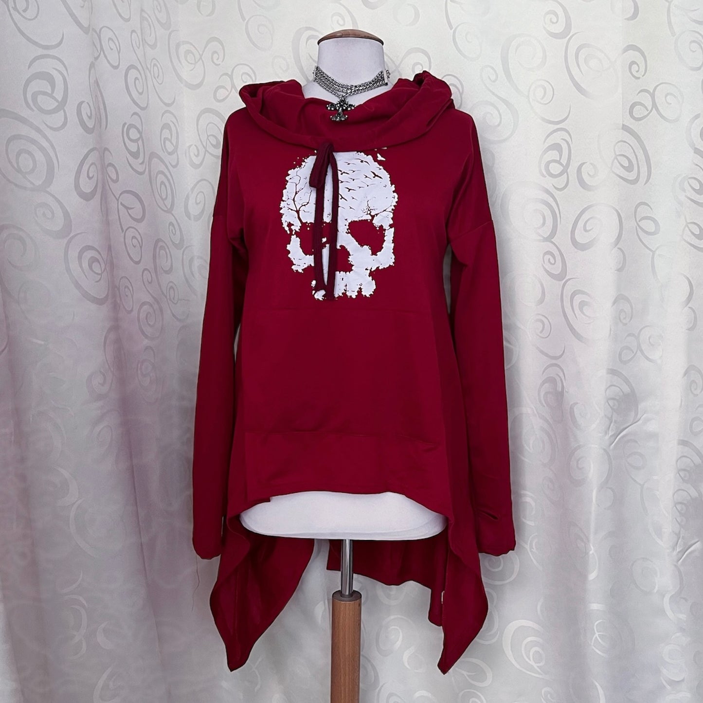 Alt/Emo long red skull print hoodie 💀♥️