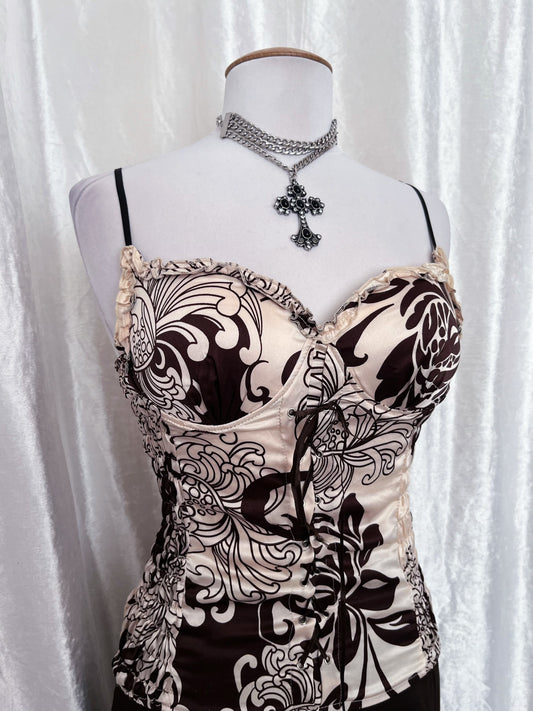 Fairy beige & brown corset bustier top with lace-up detail 🐌
