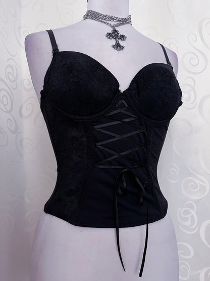 Gothic lace-up black corset 🖤