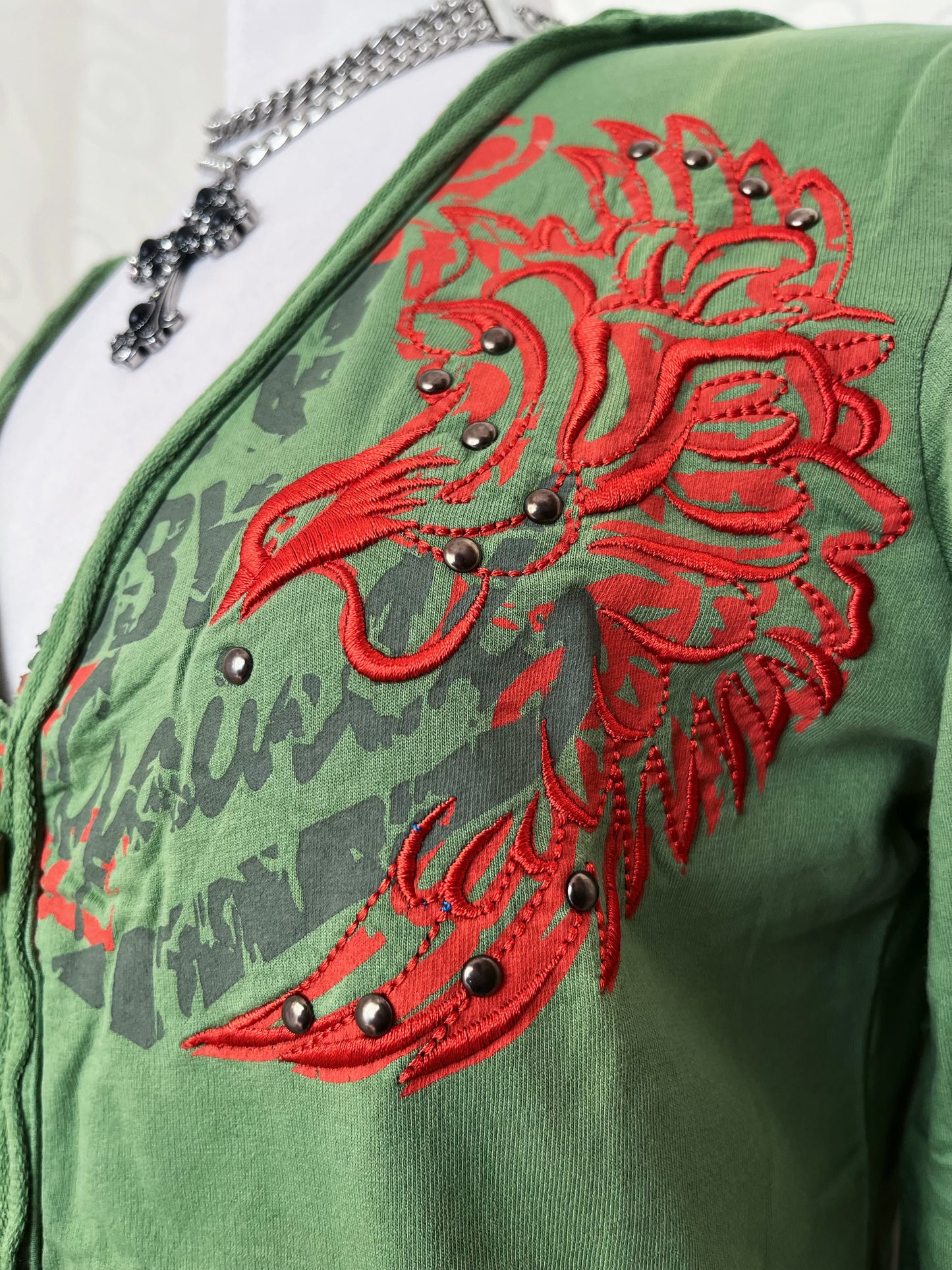 00’s/Y2K iconic embroidered & printed 
green hooded jacket 🐍🦎