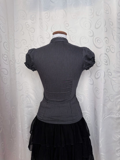 Horror Protagonist/Dark Coquette style ruffle striped shirt 🎞️🗝️