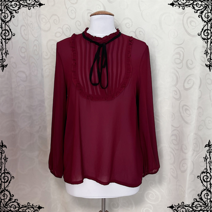 Gothic/Jirai Kei style burgundy mesh blouse with ruffle detail 🫀