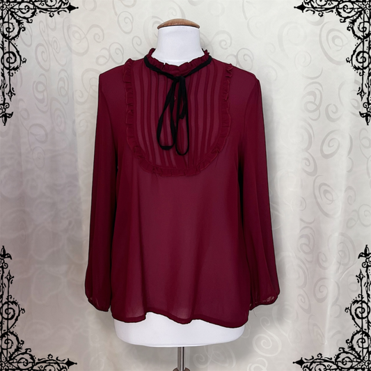 Gothic/Jirai Kei style burgundy mesh blouse with ruffle detail 🫀