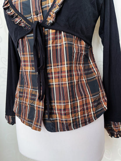 00’s deadstock Gothic/Jirai Kei tartan shirt with bolero effect 🌀🐌