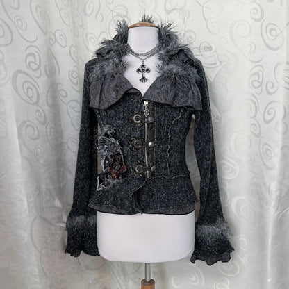 00’s whimsygoth knit light jacket with beautiful patchwork details 🌀🦇