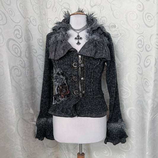00’s whimsygoth knit light jacket with beautiful patchwork details 🌀🦇