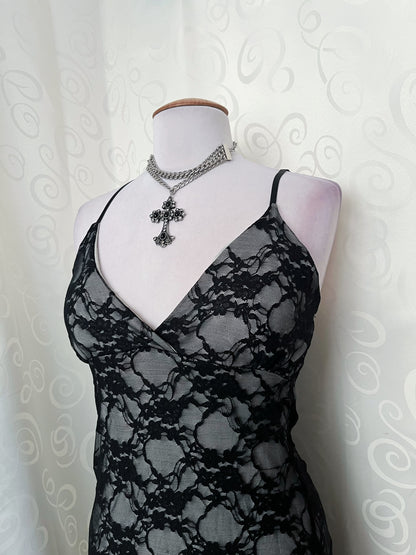 00’s deadstock whimsygoth lacey black dress 🕷️
