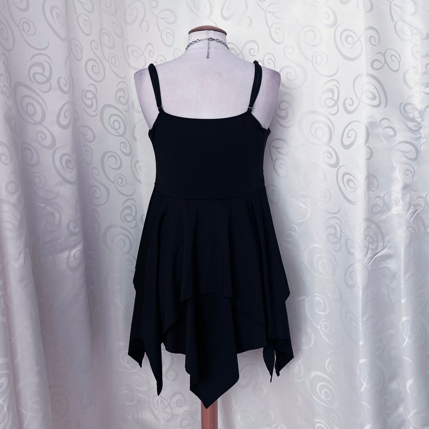 Fairy black stretchy asymmetrical mini dress 🌀