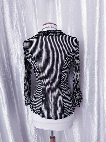 Gothic striped mesh shirt with ruffles details 🌀🦇