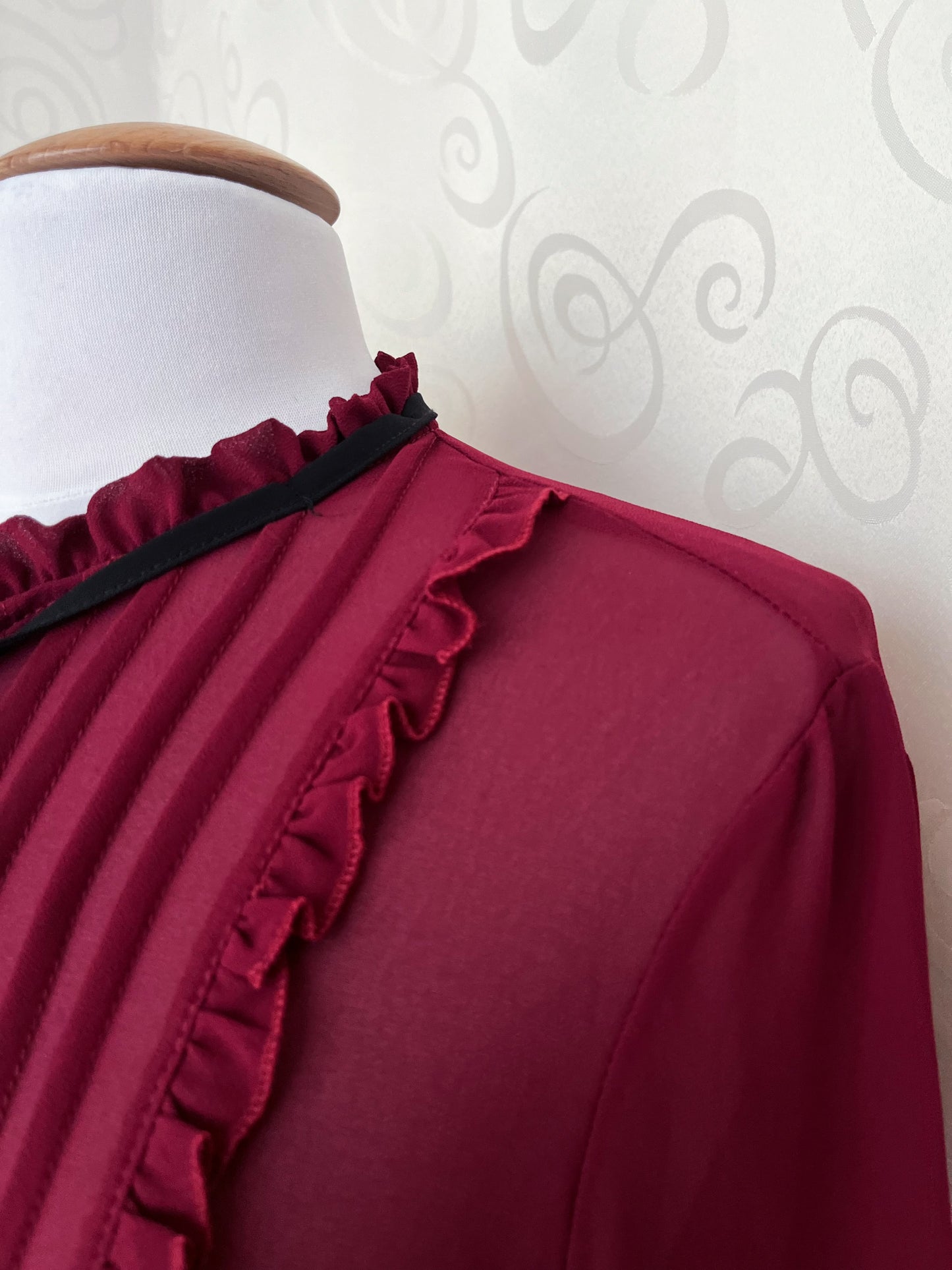 Gothic/Jirai Kei style burgundy mesh blouse with ruffle detail 🫀