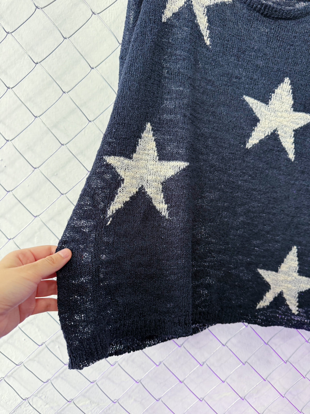 Coraline-style blue light sweater with stars 🗝 ⚉ 🪡 🐈‍⬛