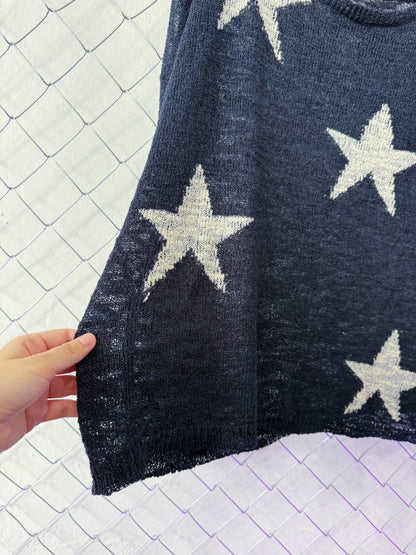 Coraline-style blue light sweater with stars 🗝 ⚉ 🪡 🐈‍⬛