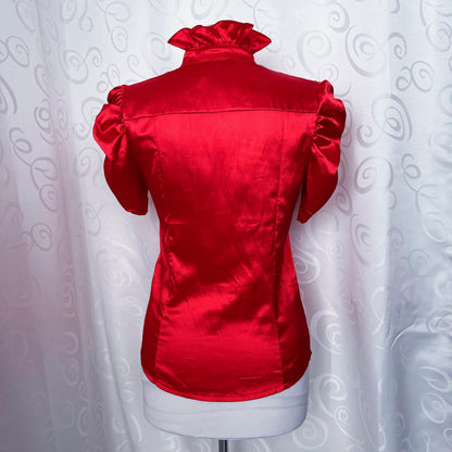 00’s vampire gothic saten red shirt with ruffle details ❤️🫀