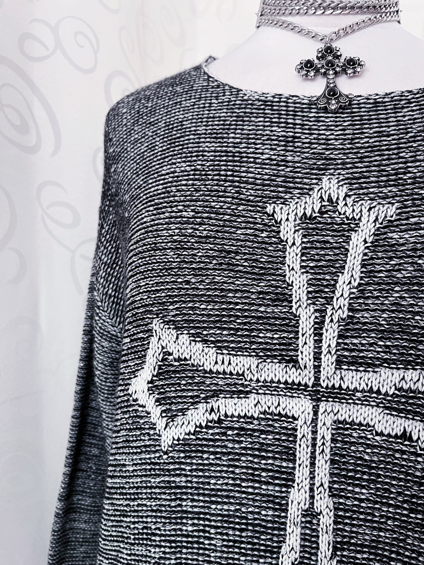 Gothic grey knit sweater with cross detail ✝️🦇