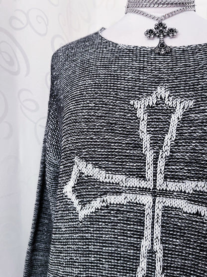 Gothic grey knit sweater with cross detail ✝️🦇