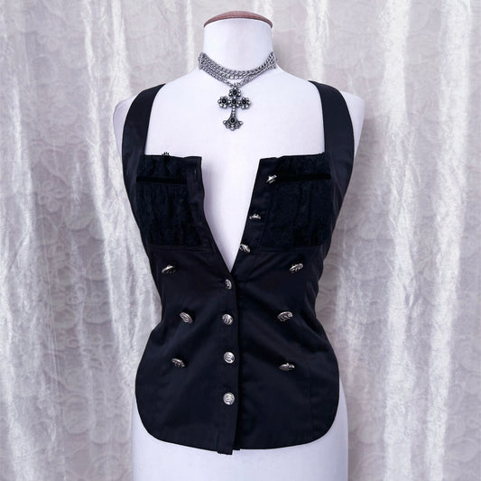 Deadstock Gothic y2k victorian style black blazer & removable top with velvet & lace details 🦇