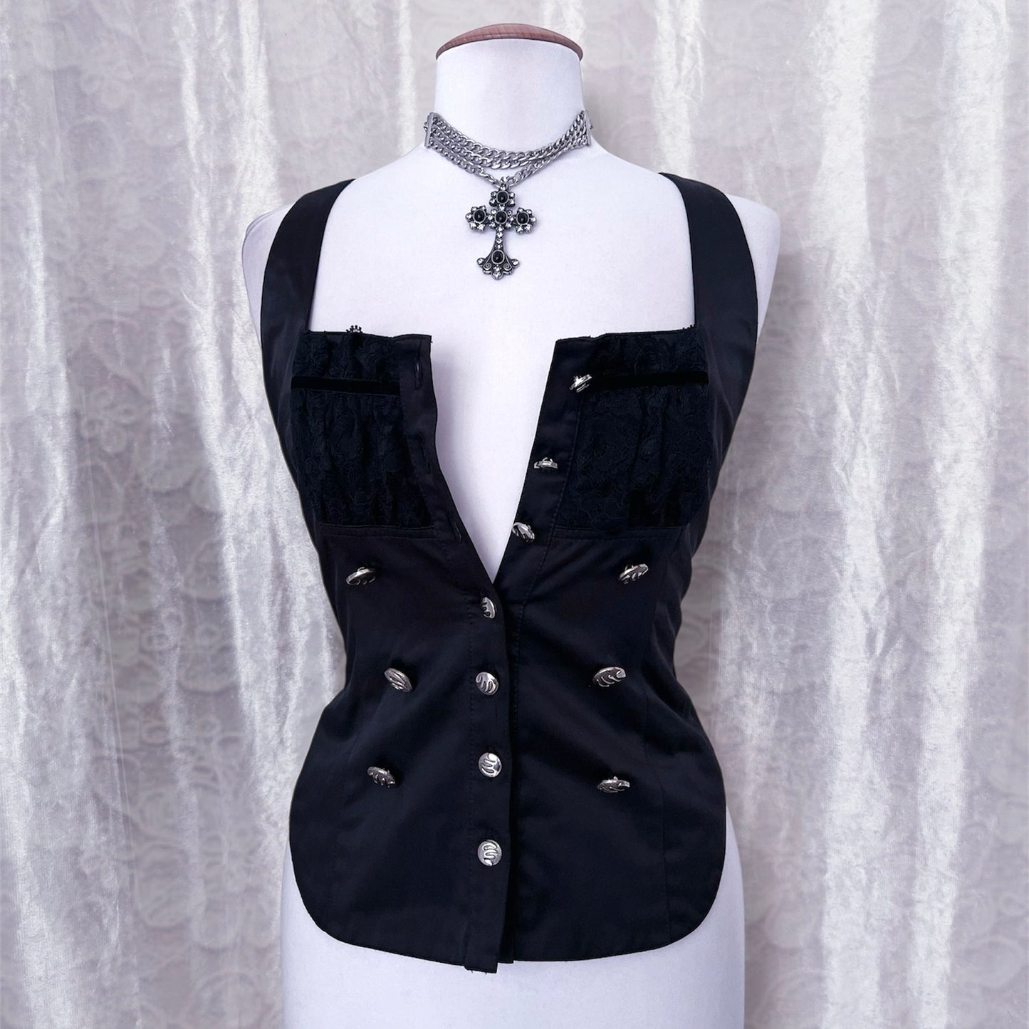 Deadstock Gothic y2k victorian style black blazer & removable top with velvet & lace details 🦇
