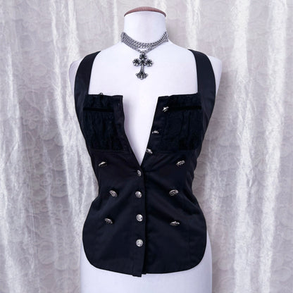 Deadstock Gothic y2k victorian style black blazer & removable top with velvet & lace details 🦇