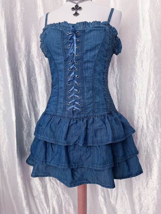 00’s denim lace-up dress 💜✨