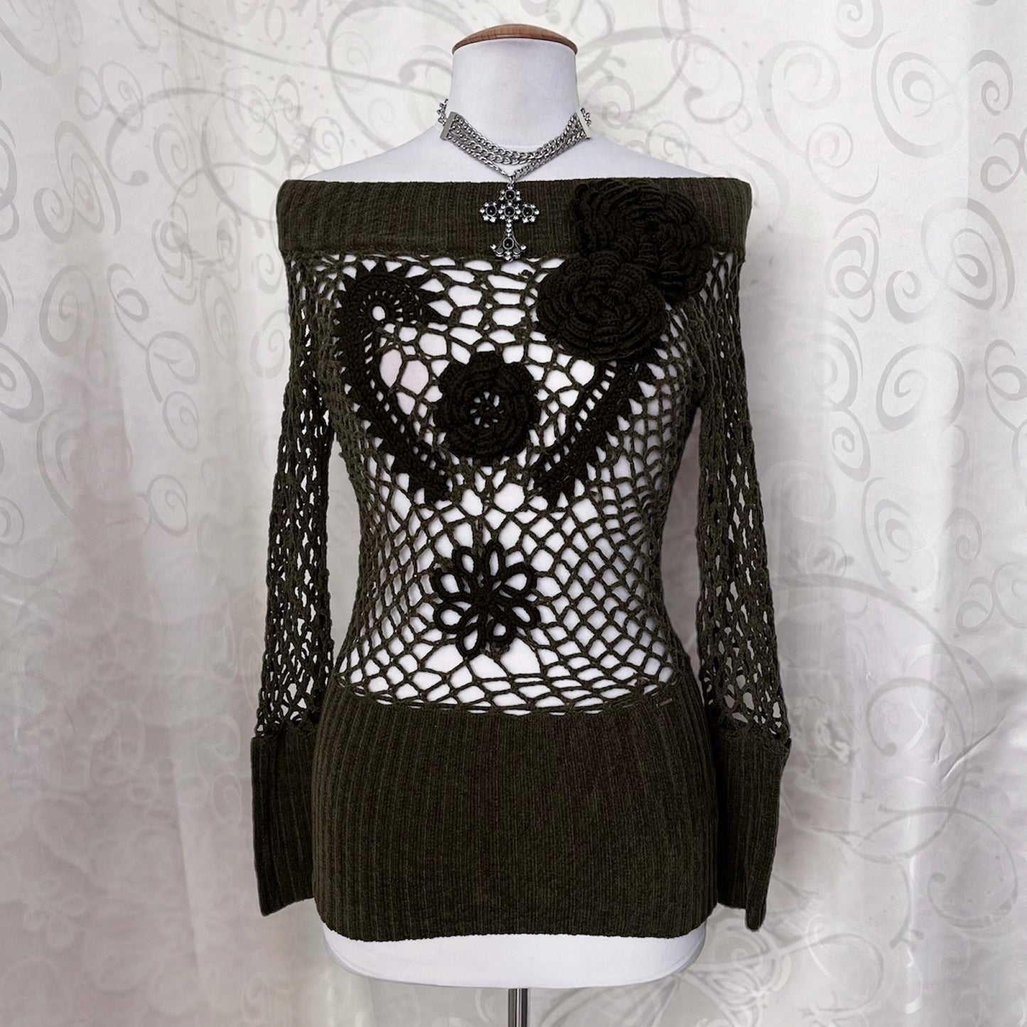 Whimsy fairy green knit fishnet top ✨🦎