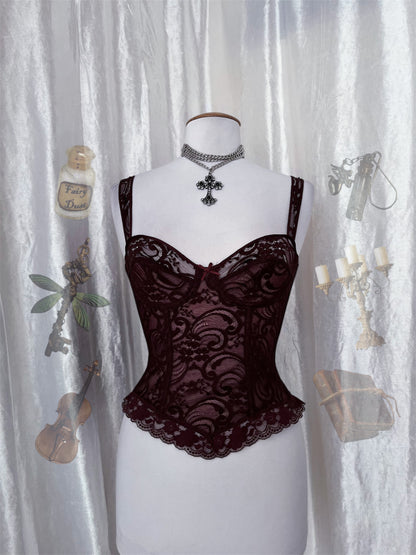 Vintage whimsy lace brown corset top 🧁🧚🏾
