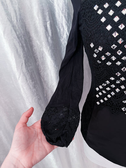 Y2K Gothic lace & mesh beaded top 🦇