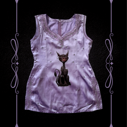 Cheshire Cat fanmade/REWORKED lilac top with embroidered detail 🐈‍⬛💜