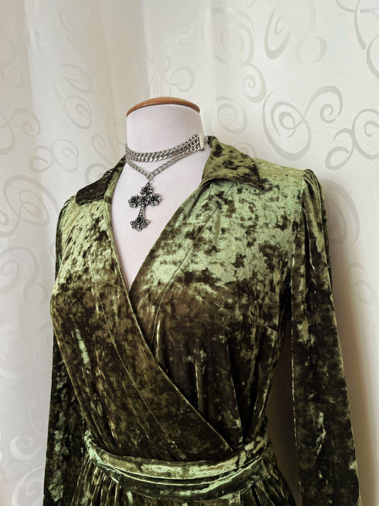 Vintage forest green crushed velvet cardigan 🪾🍃🐢