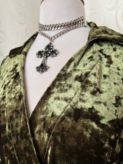 Vintage forest green crushed velvet cardigan 🪾🍃🐢