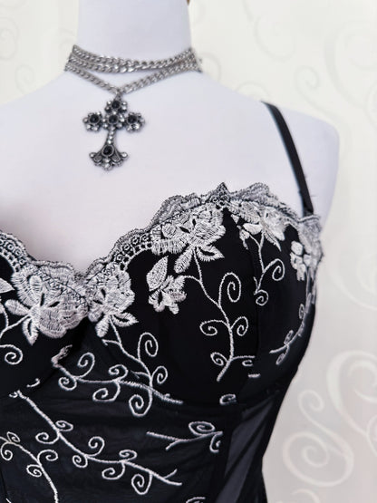 Whimsygoth mesh corset with spiral embroidered detail 🌀🗝️