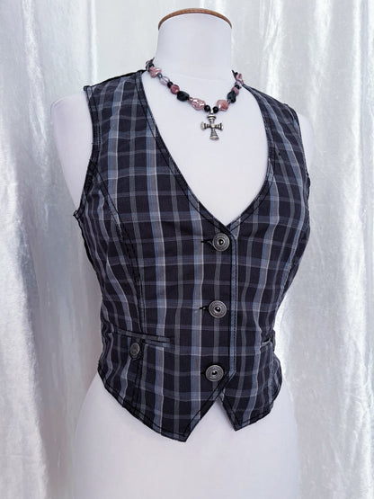 Dark academia cotton plaid vest📓