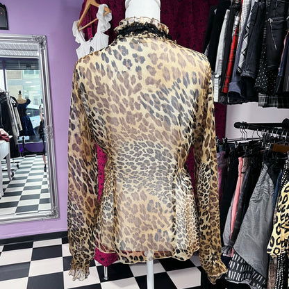 00’s Gothic/Vkei leopard mesh ruffle shirt 🐆🎸