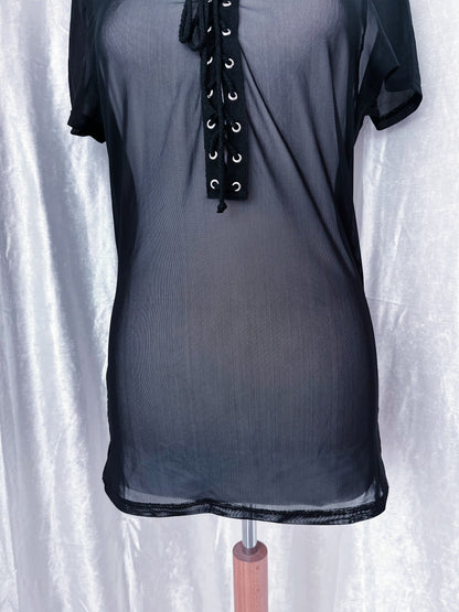 Alt mesh tunic with lace up detail