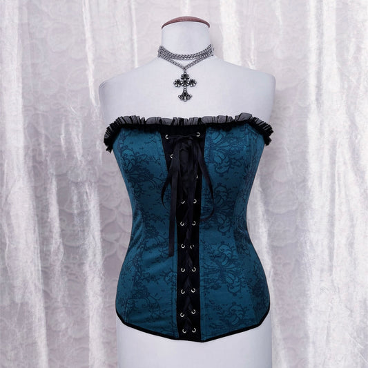 Iconic teal lace-up corset with mesh back 🕸️