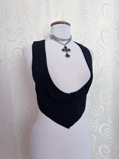 Corporate Goth striped crop vest 🦇