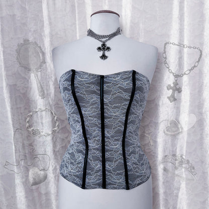 Gothic maid lace & faux leather corset 🕷️🕸️