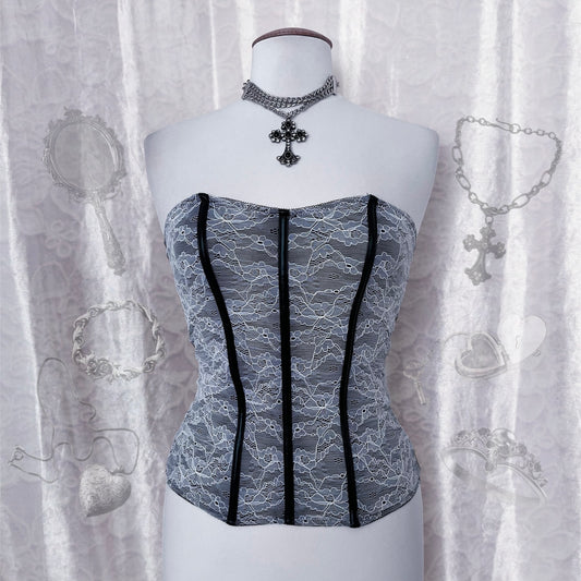 Gothic maid lace & faux leather corset 🕷️🕸️